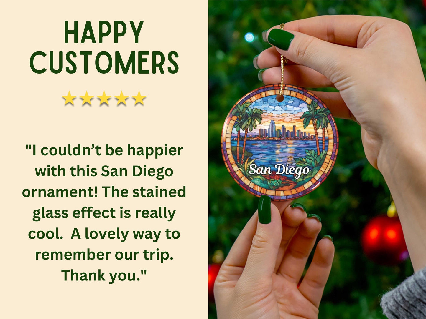 San Diego Stained Glass Style Ornament