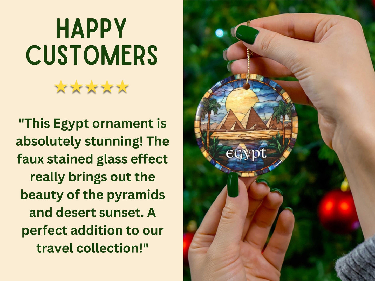 Pyramids of Giza Egypt Stained Glass Style Christmas Ornament