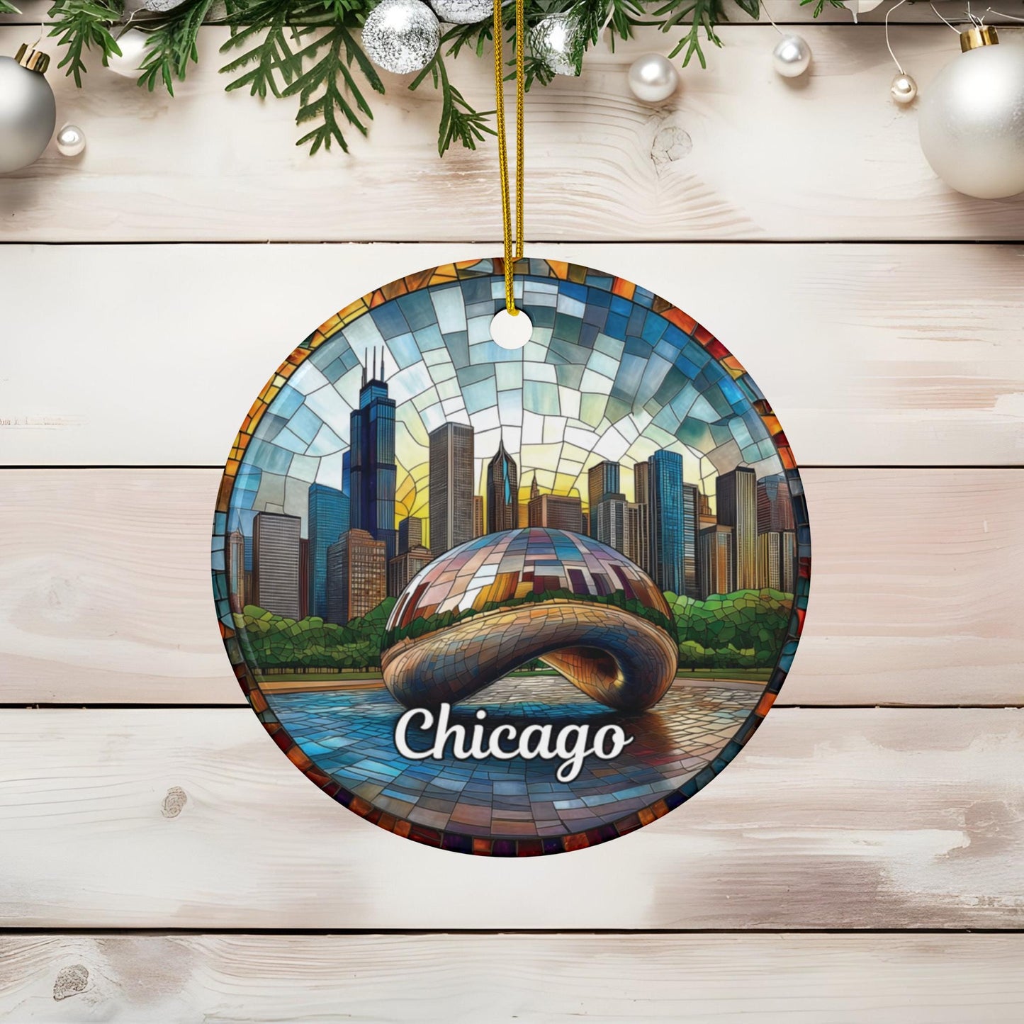 Chicago Stained Glass Style Ornament