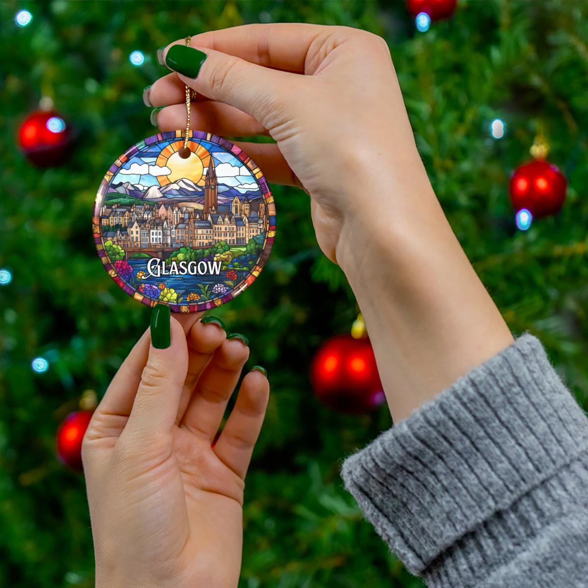 Glasgow Scotland Stained Glass Style Ornament
