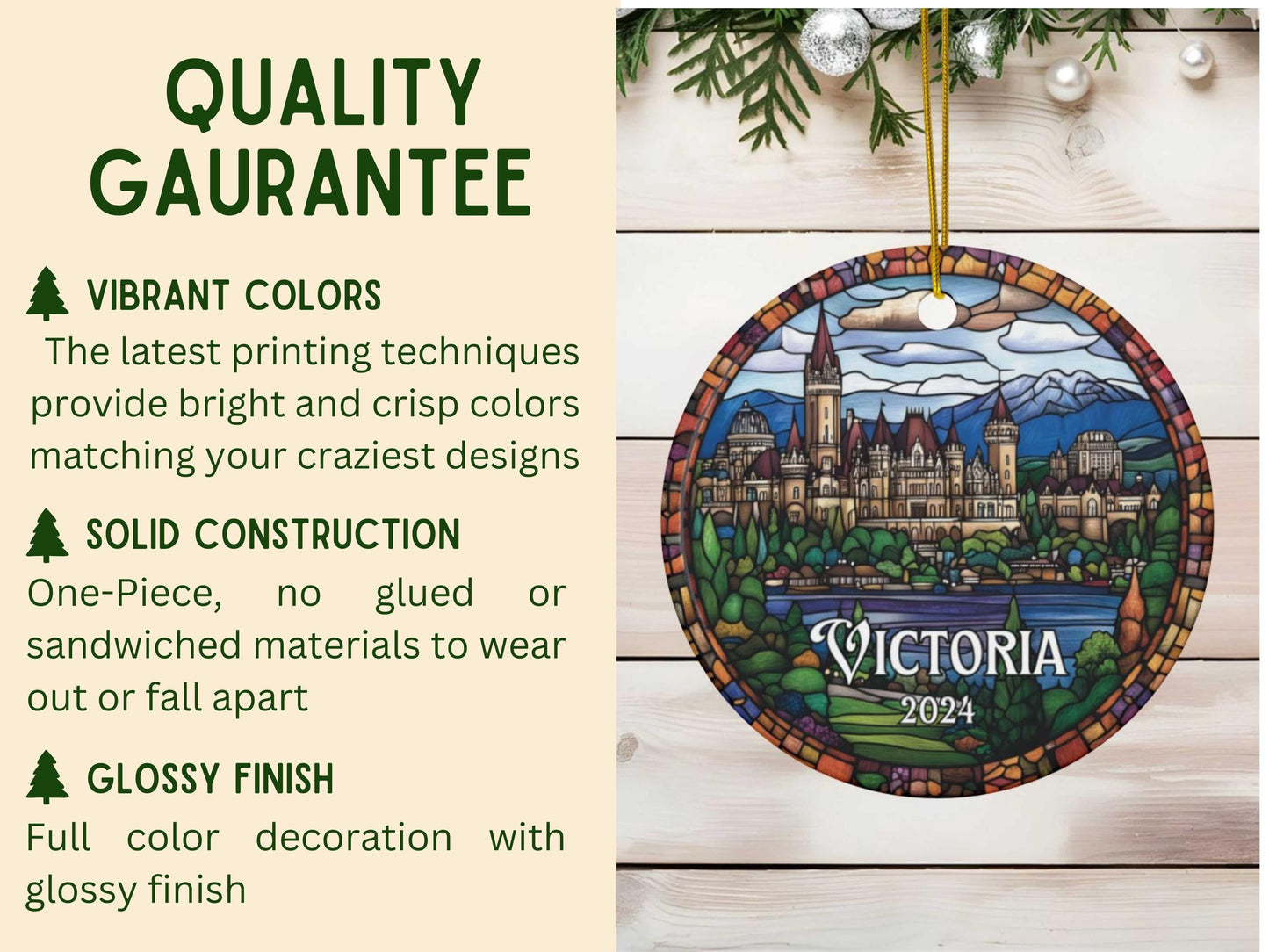 Victoria British Columbia Illustrated Stained Glass Ornament