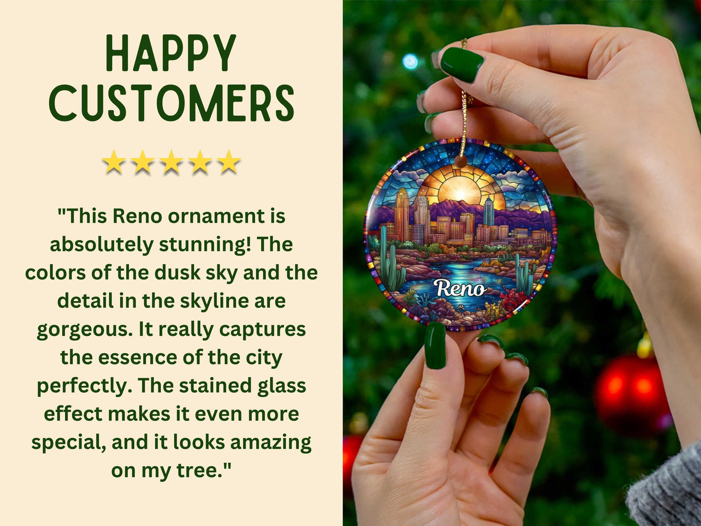 Reno Nevada Stained Glass Style Ornament