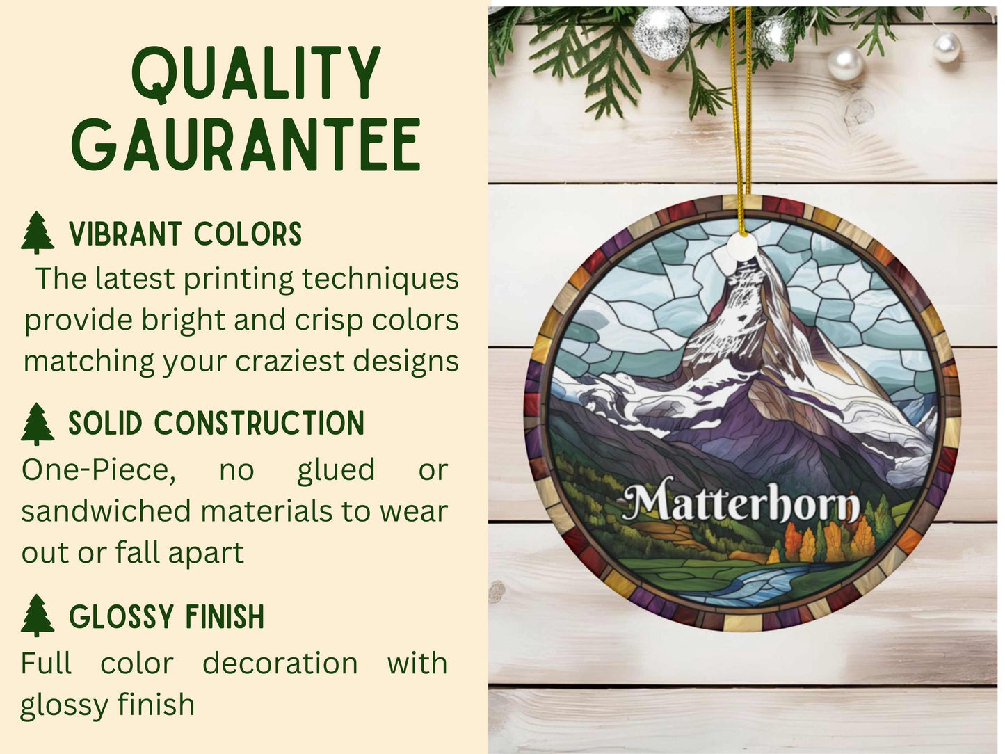 Matterhorn Mountain Stained Glass Style Christmas Ornament