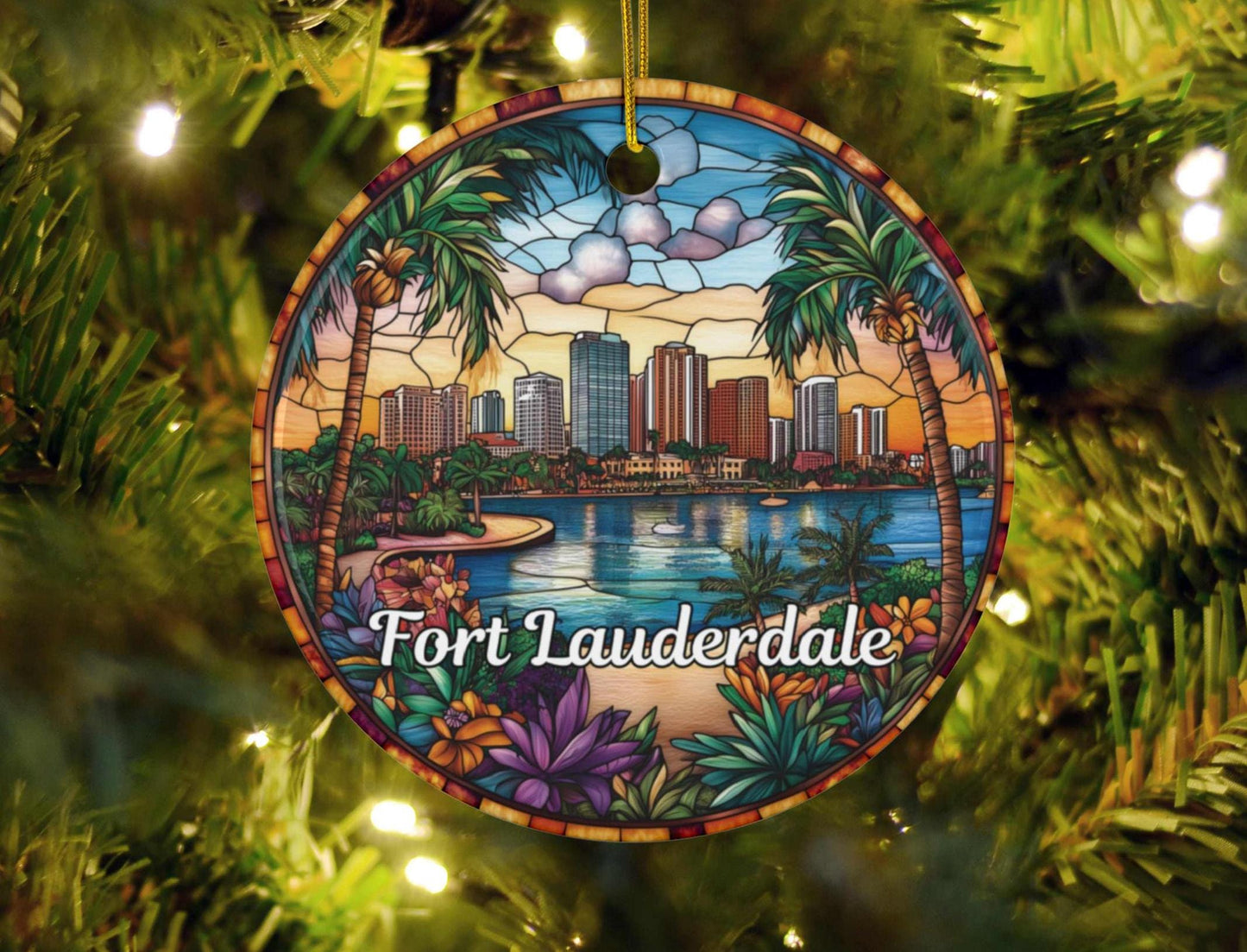 Fort Lauderdale Faux Stained Glass Christmas Ornament