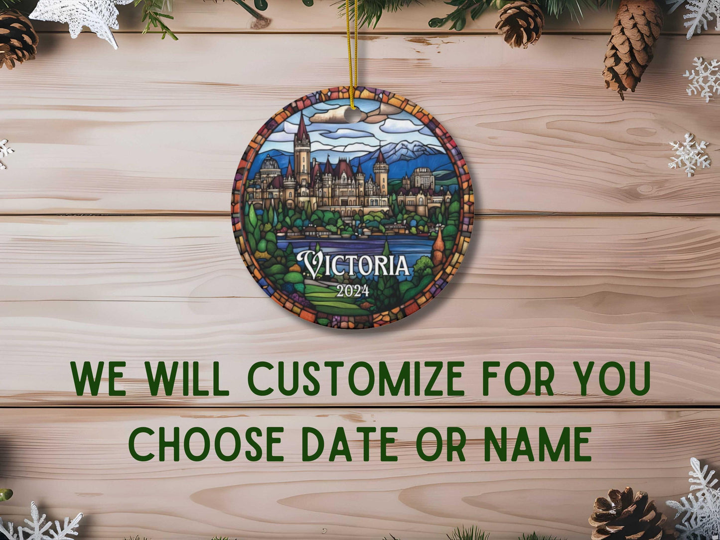 Victoria British Columbia Illustrated Stained Glass Ornament