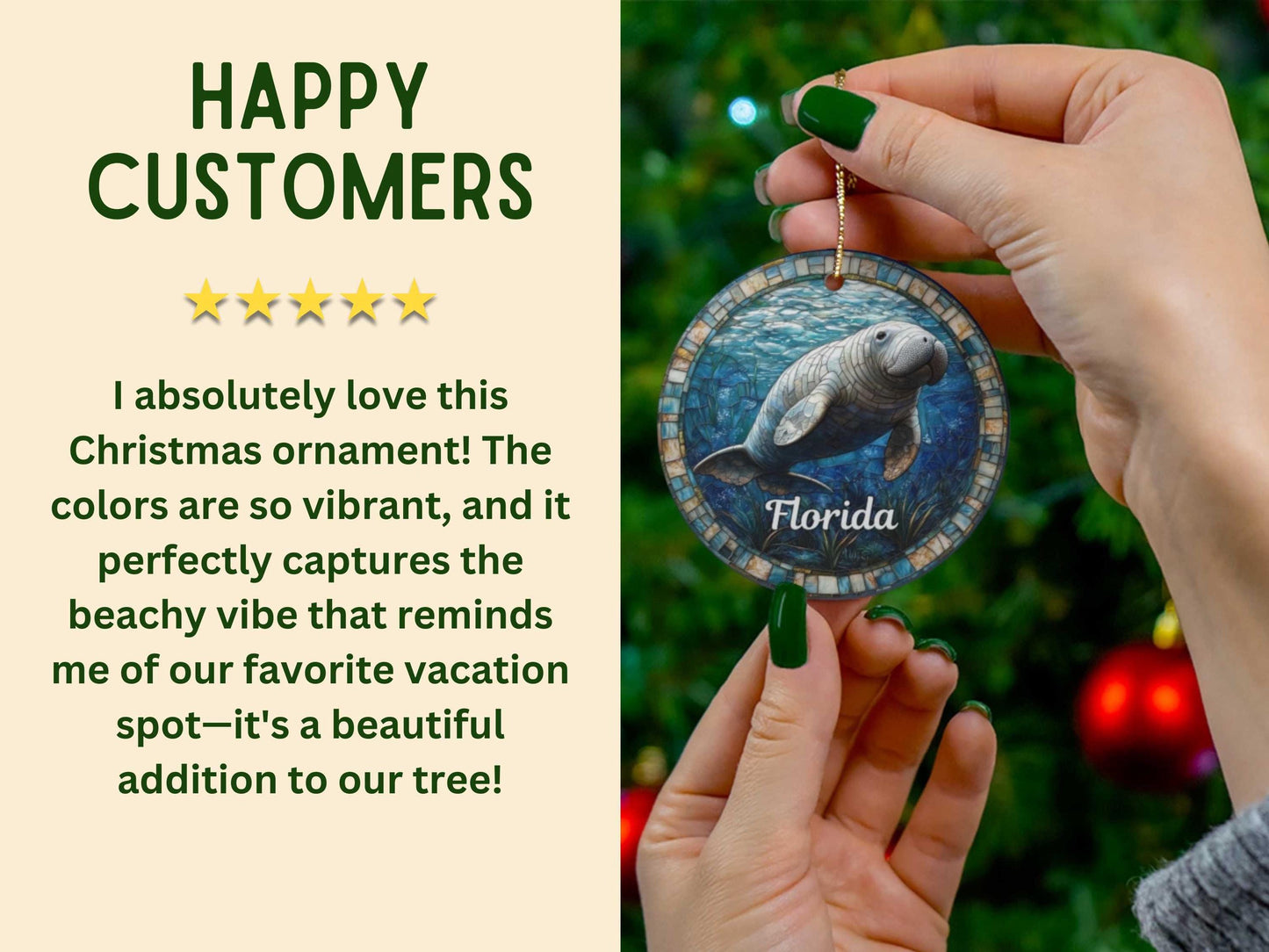 Florida Manatee Faux Stained Glass Ornament