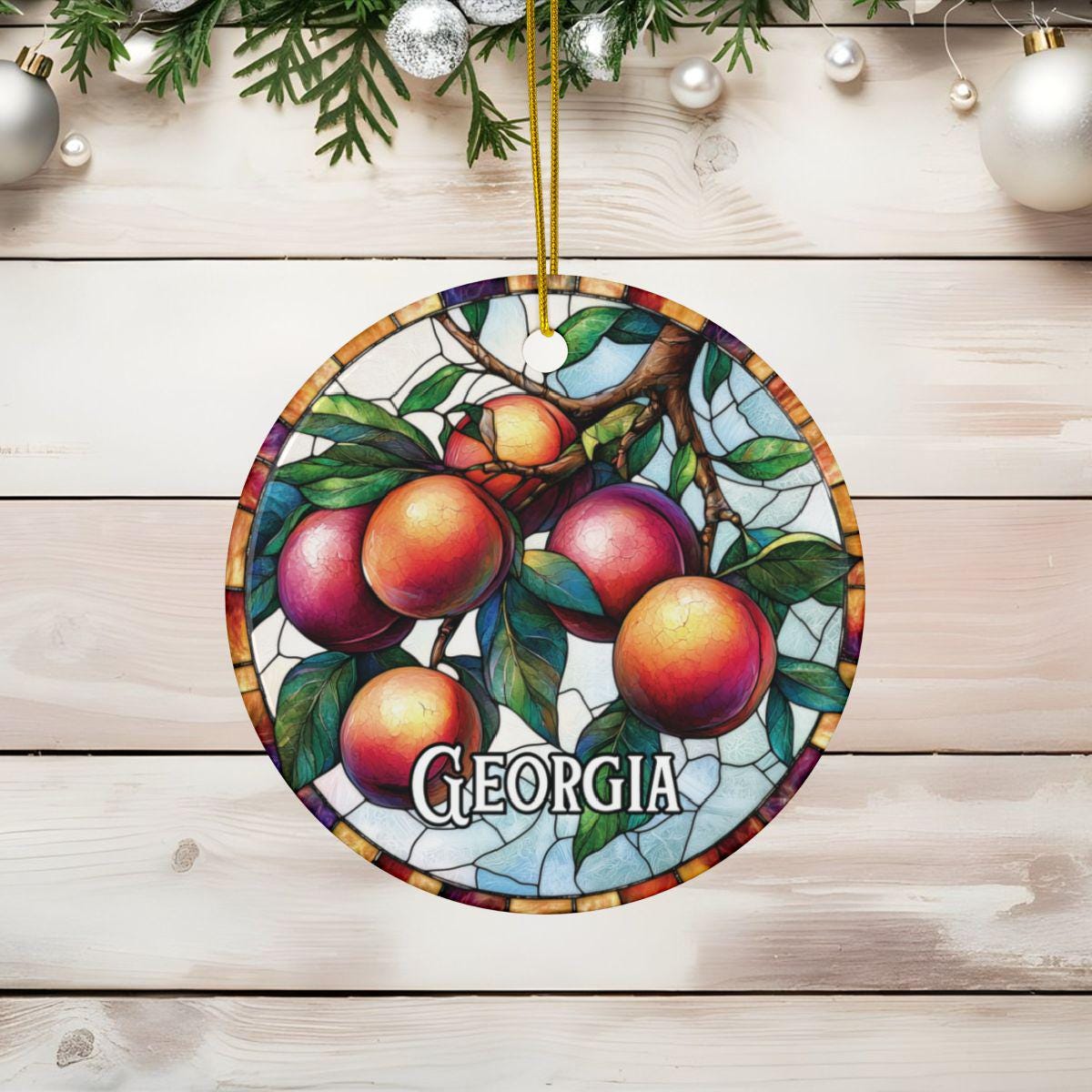 Georgia Peach Faux Stained Glass Ornament