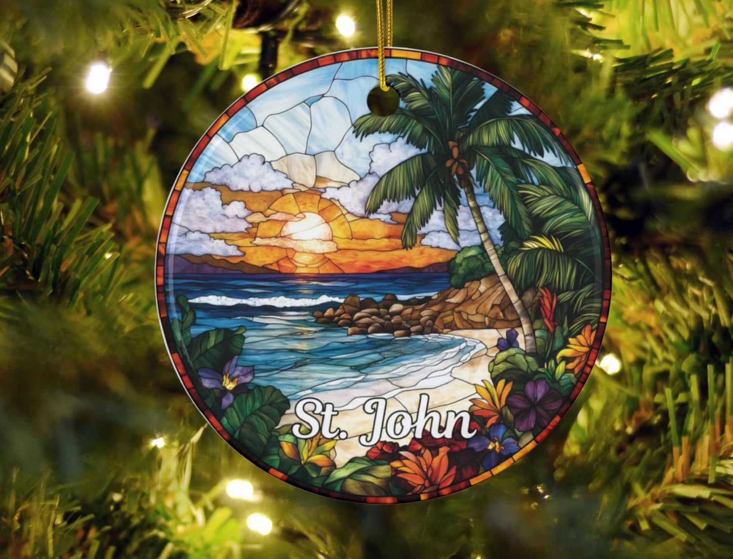 St John US Virgin Islands Faux Stained Glass Ornament