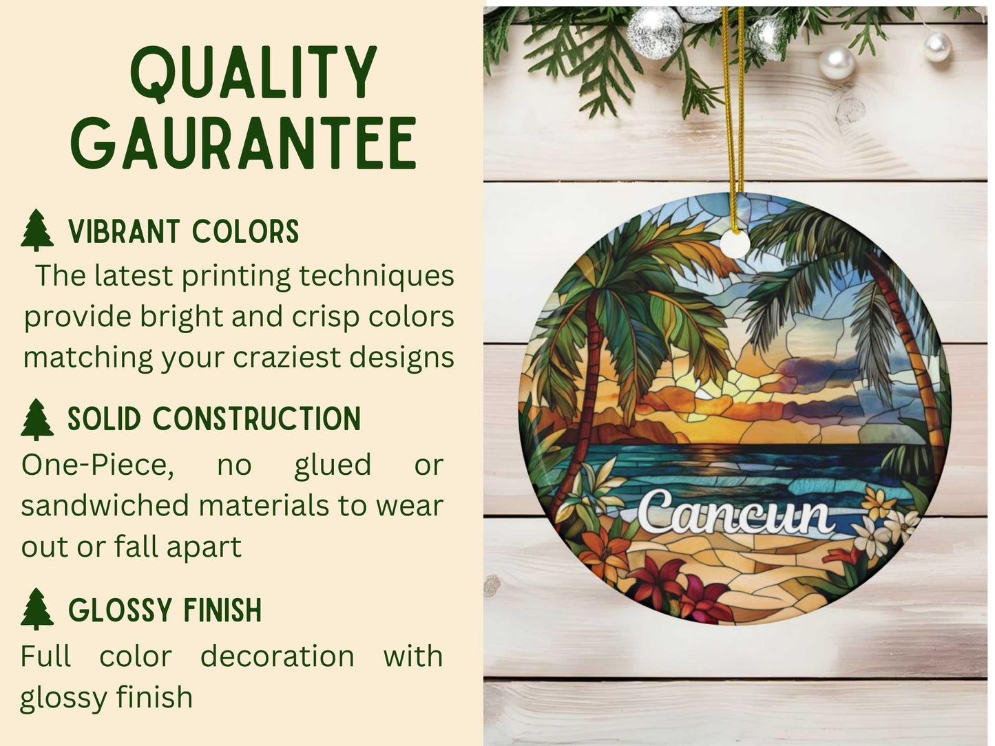 Cancun Mexico Stained Glass Style Ornament