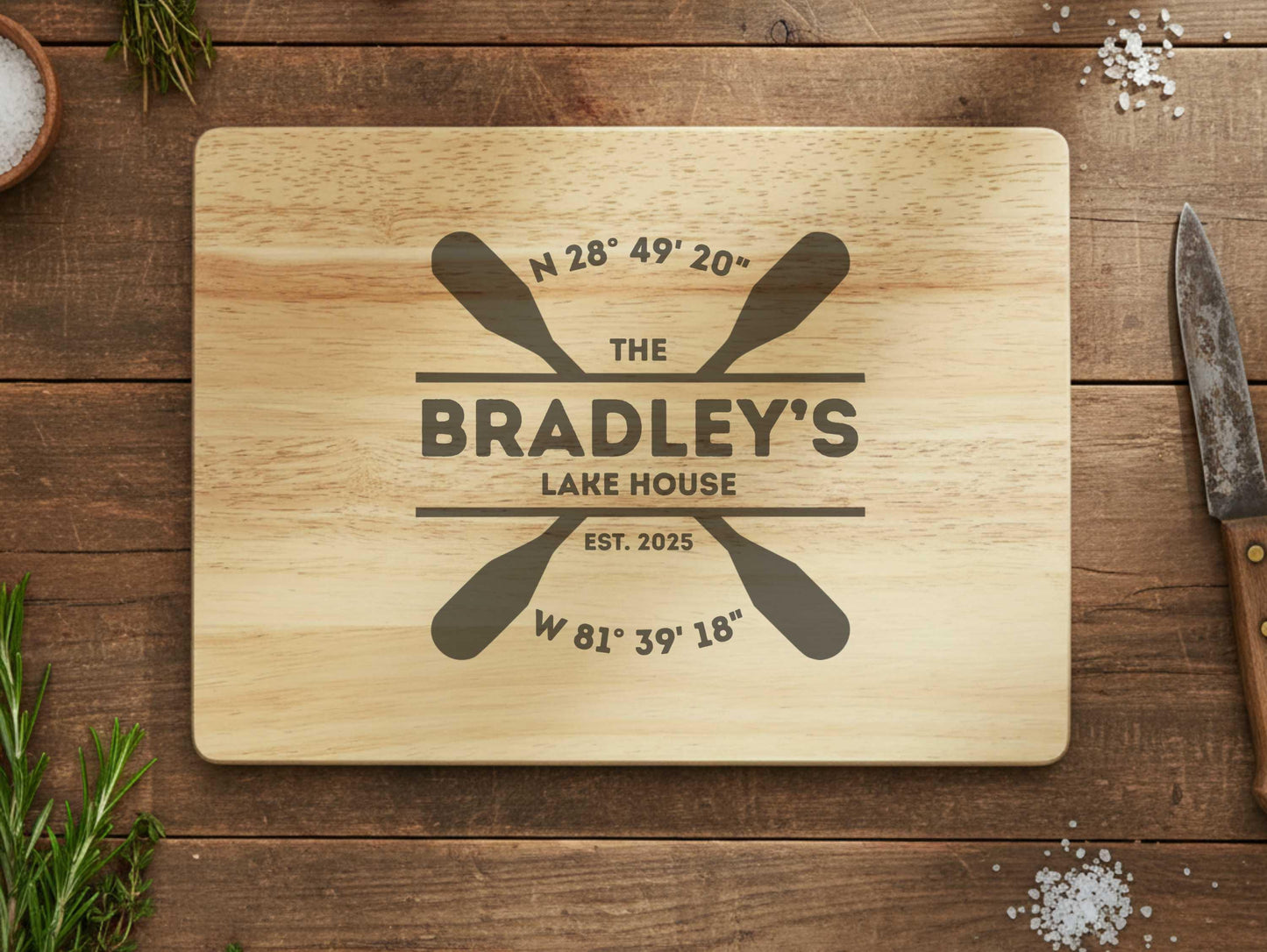 Personalized Lake House Cutting Board w/ Custom Coordinates