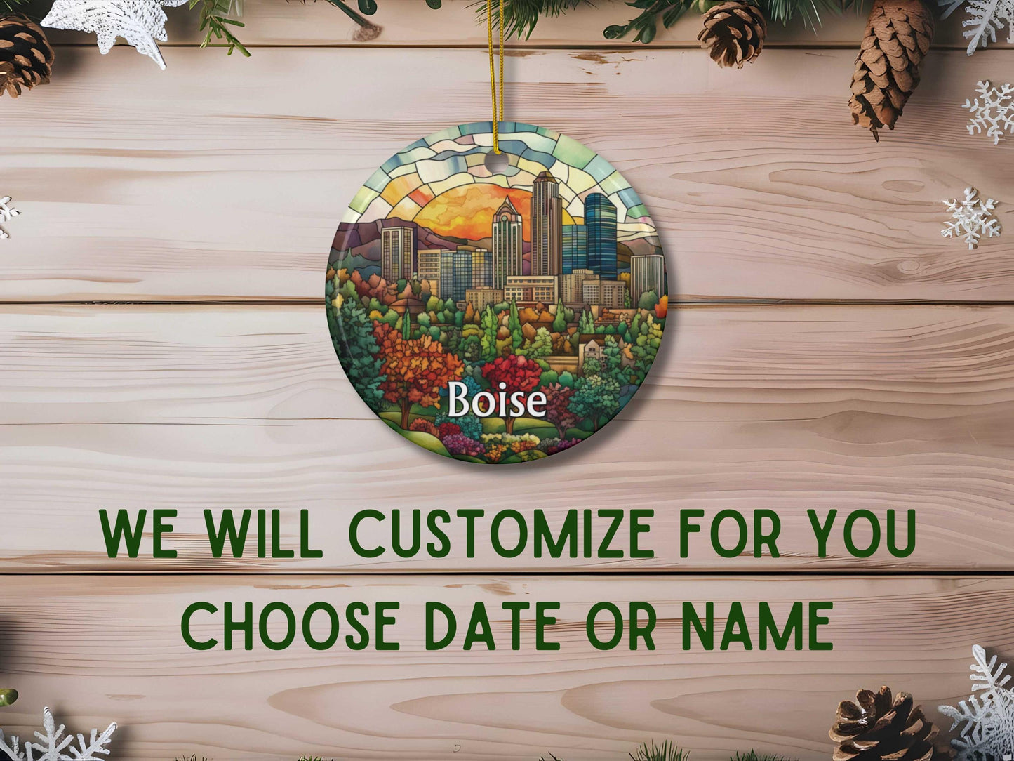 Boise Idaho Stained Glass Style Ornament