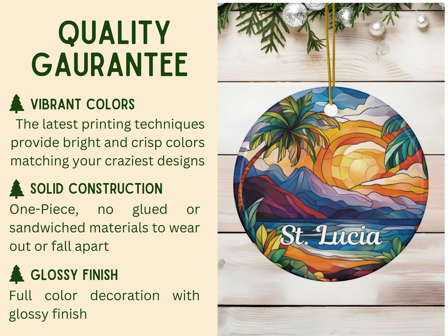 St. Lucia Stained Glass Style Ornament