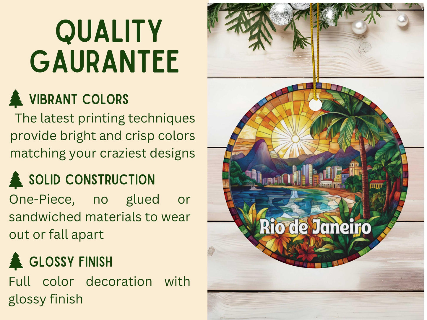 Rio de Janeiro Brazil Faux Stained Glass Ornament