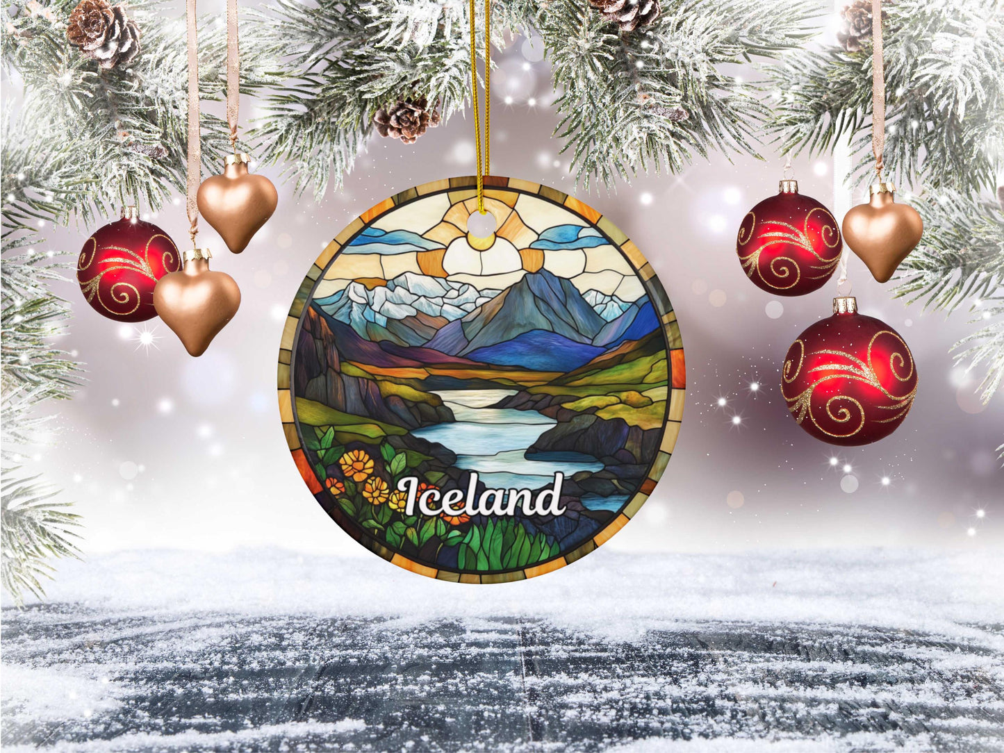 Iceland Stained Glass Style Ornament
