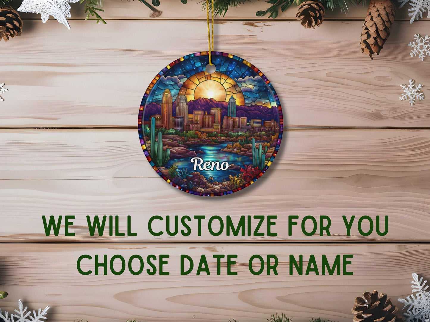 Reno Nevada Stained Glass Style Ornament
