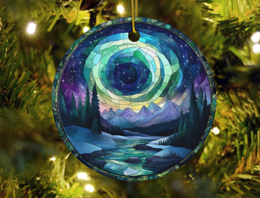 Northern Lights Stained Glass Style Christmas Ornament
