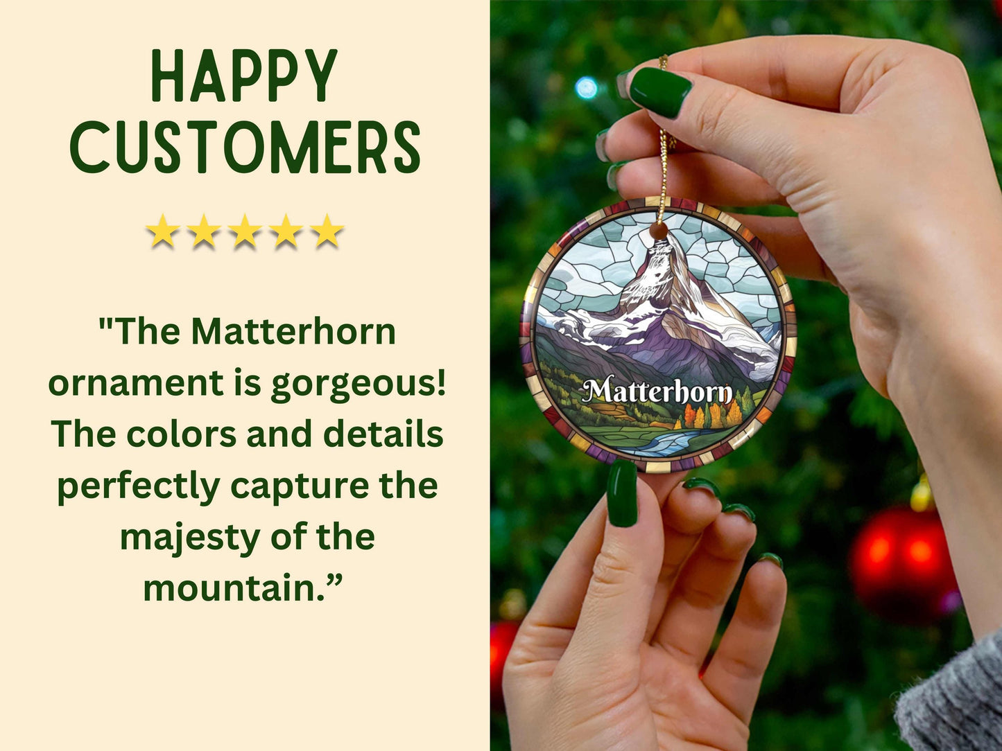Matterhorn Mountain Stained Glass Style Christmas Ornament