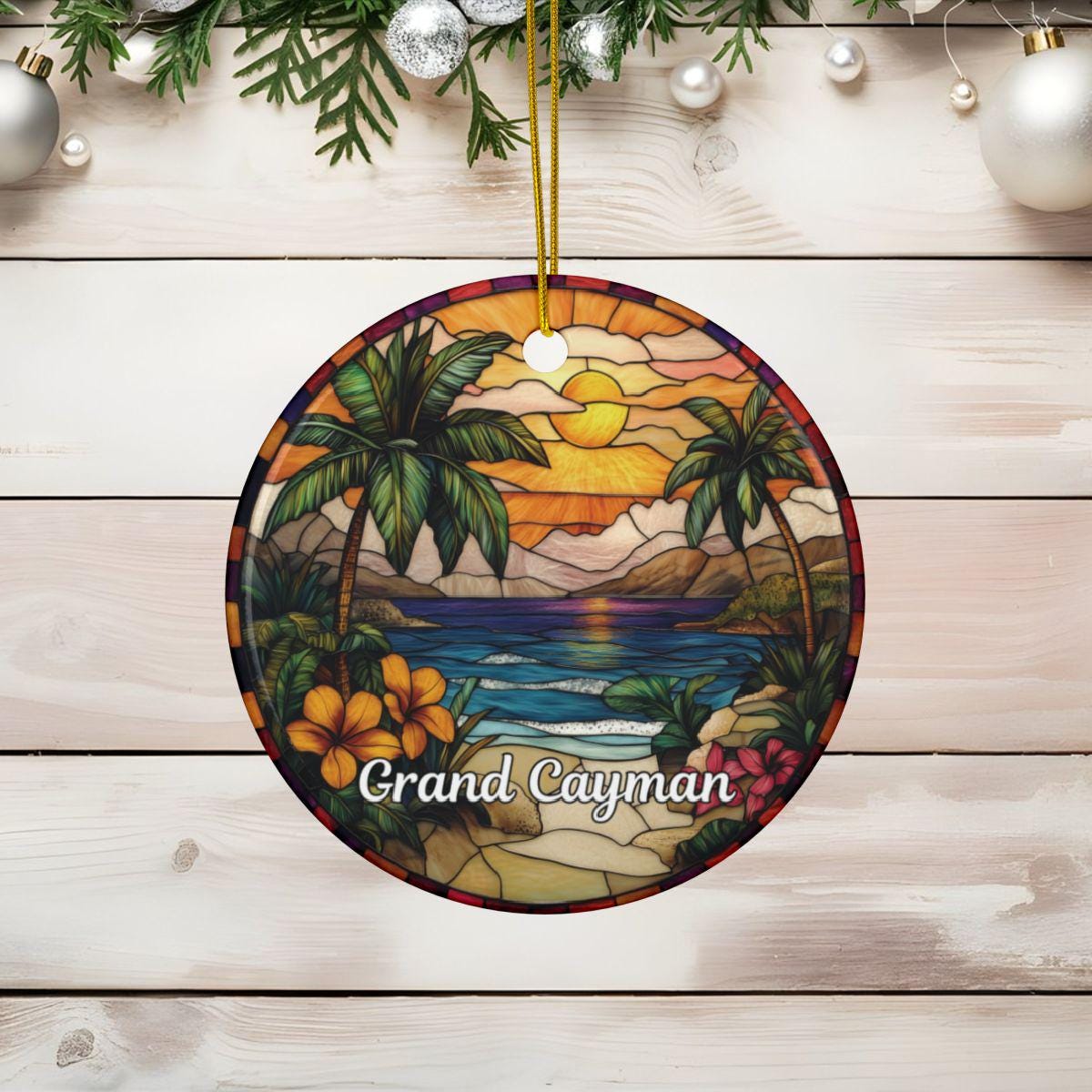 Grand Cayman Stained Glass Style Ornament