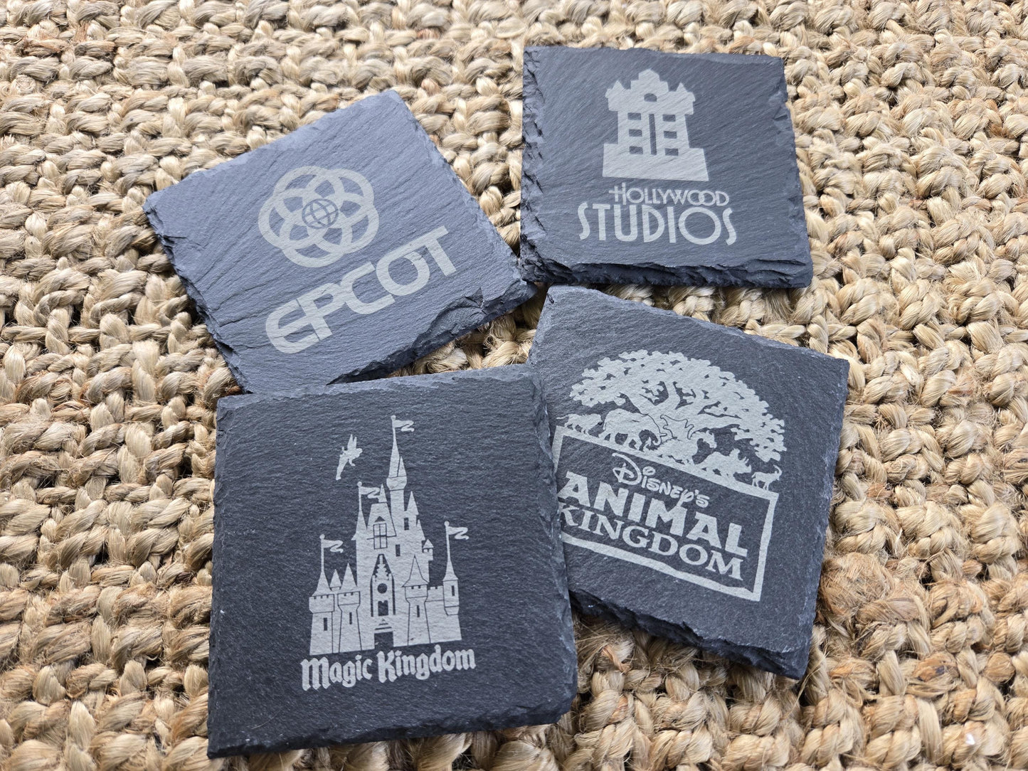 Disney World Four Parks Engraved Coasters, Set of 4