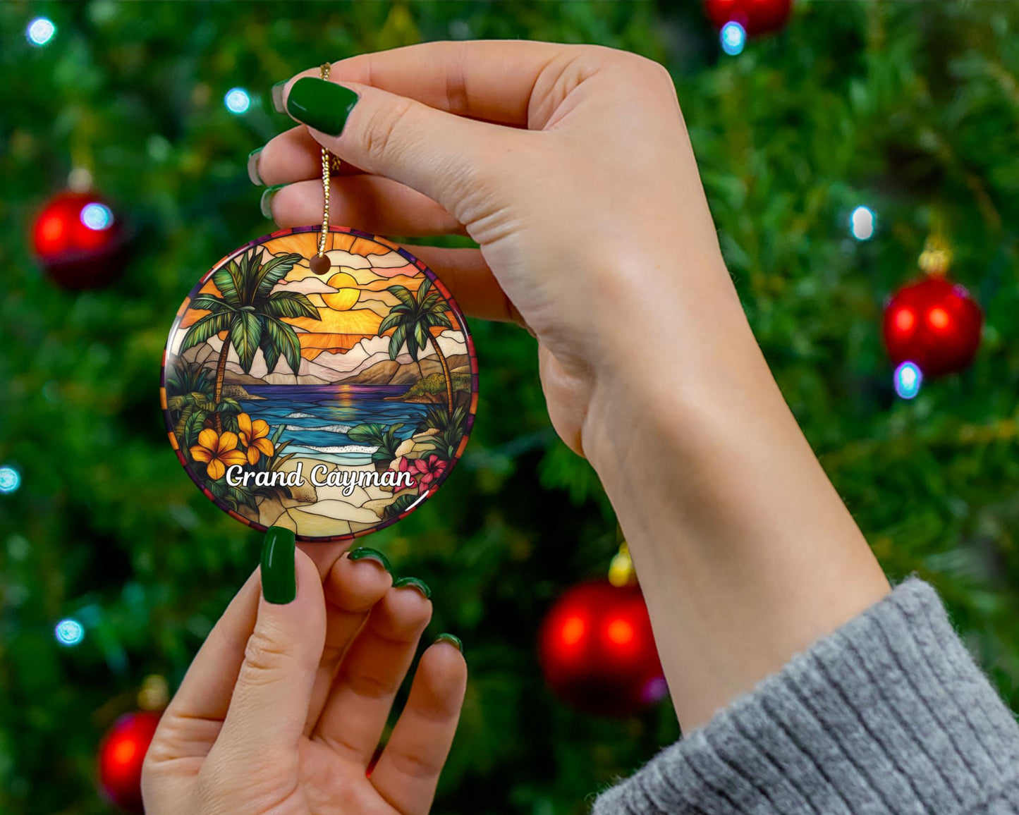 Grand Cayman Stained Glass Style Ornament