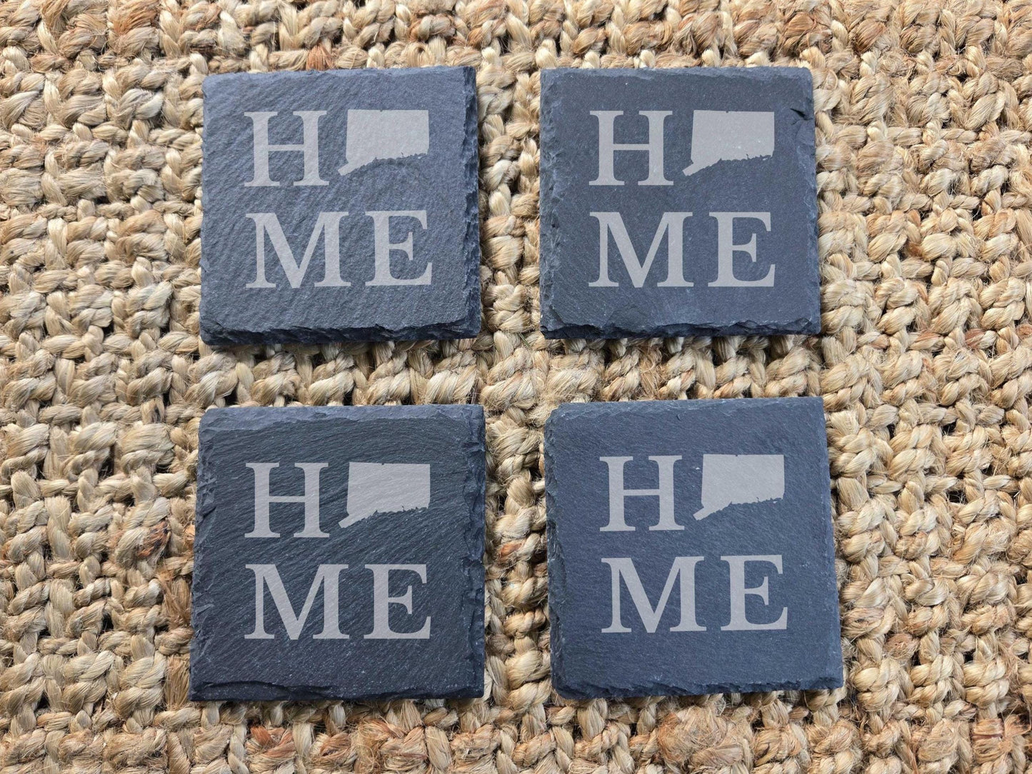 Connecticut Home State Engraved Drink Coasters, Set of 4
