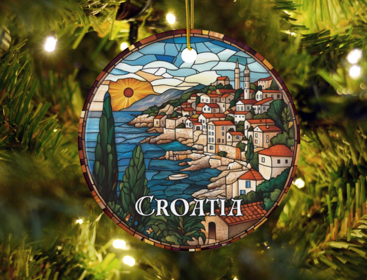 Croatia Faux Stained Glass Ornament