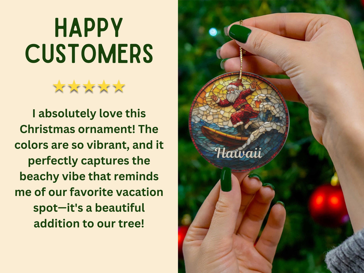 Hawaii Surfing Santa Ceramic Ornament