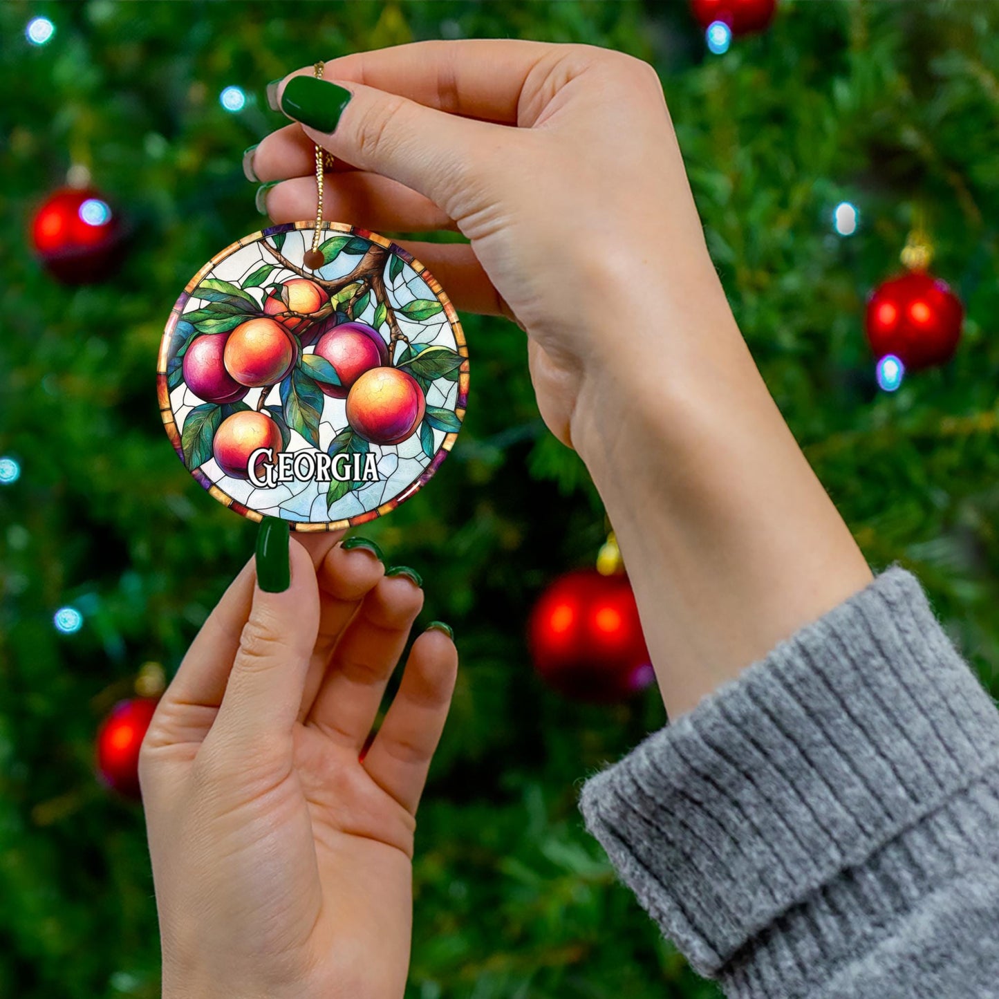 Georgia Peach Faux Stained Glass Ornament
