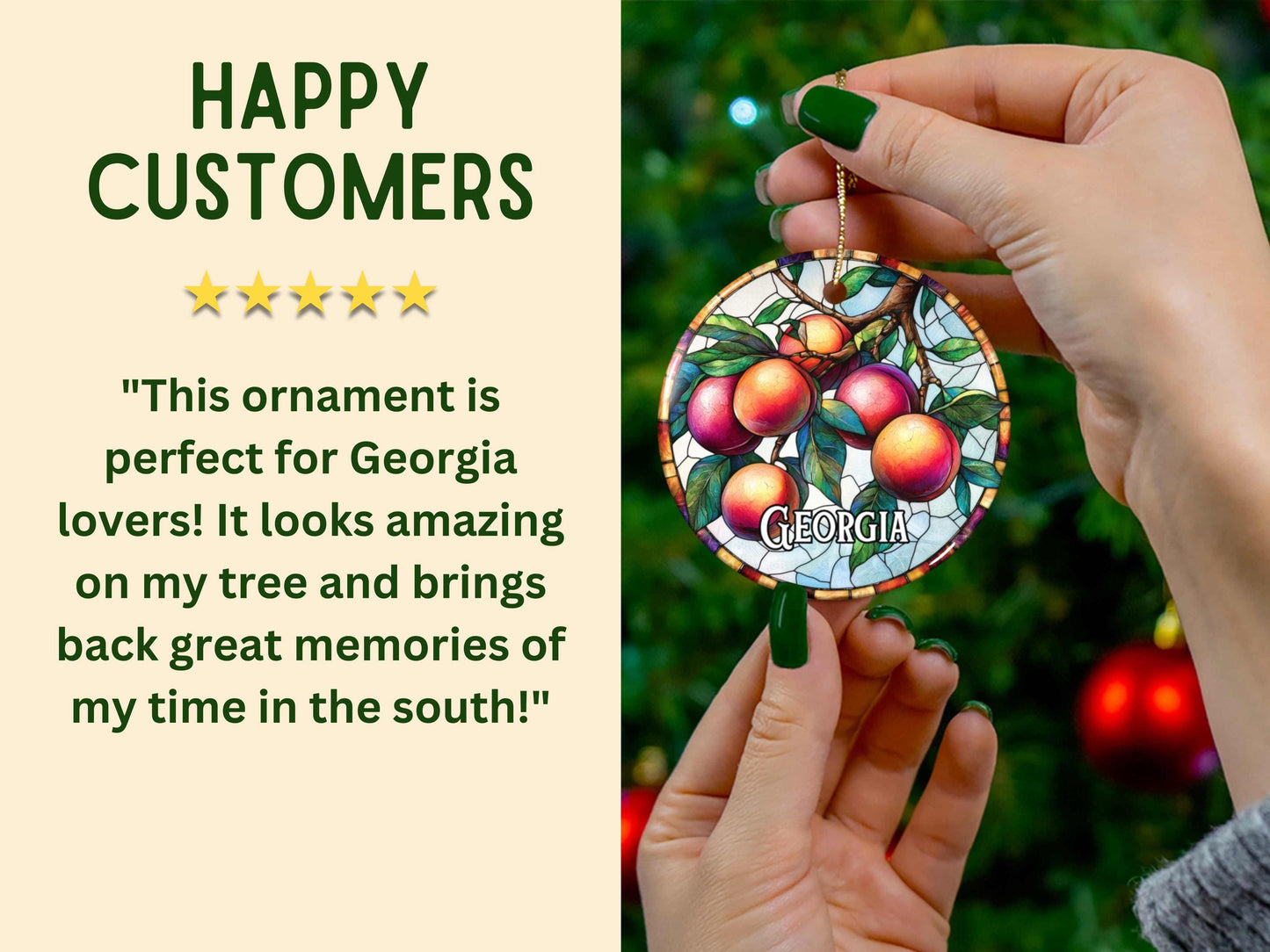 Georgia Peach Faux Stained Glass Ornament