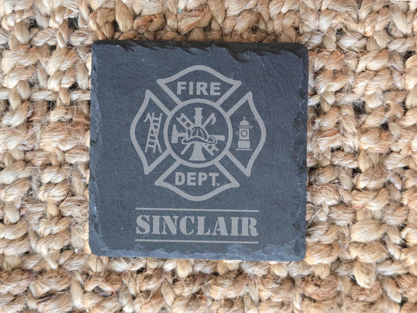 Personalized Firefighter Stone Coasters, Engraved Gift for Fireman or Firewoman