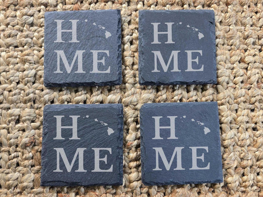 Hawaii Home State Engraved Stone Coasters, Set of 4
