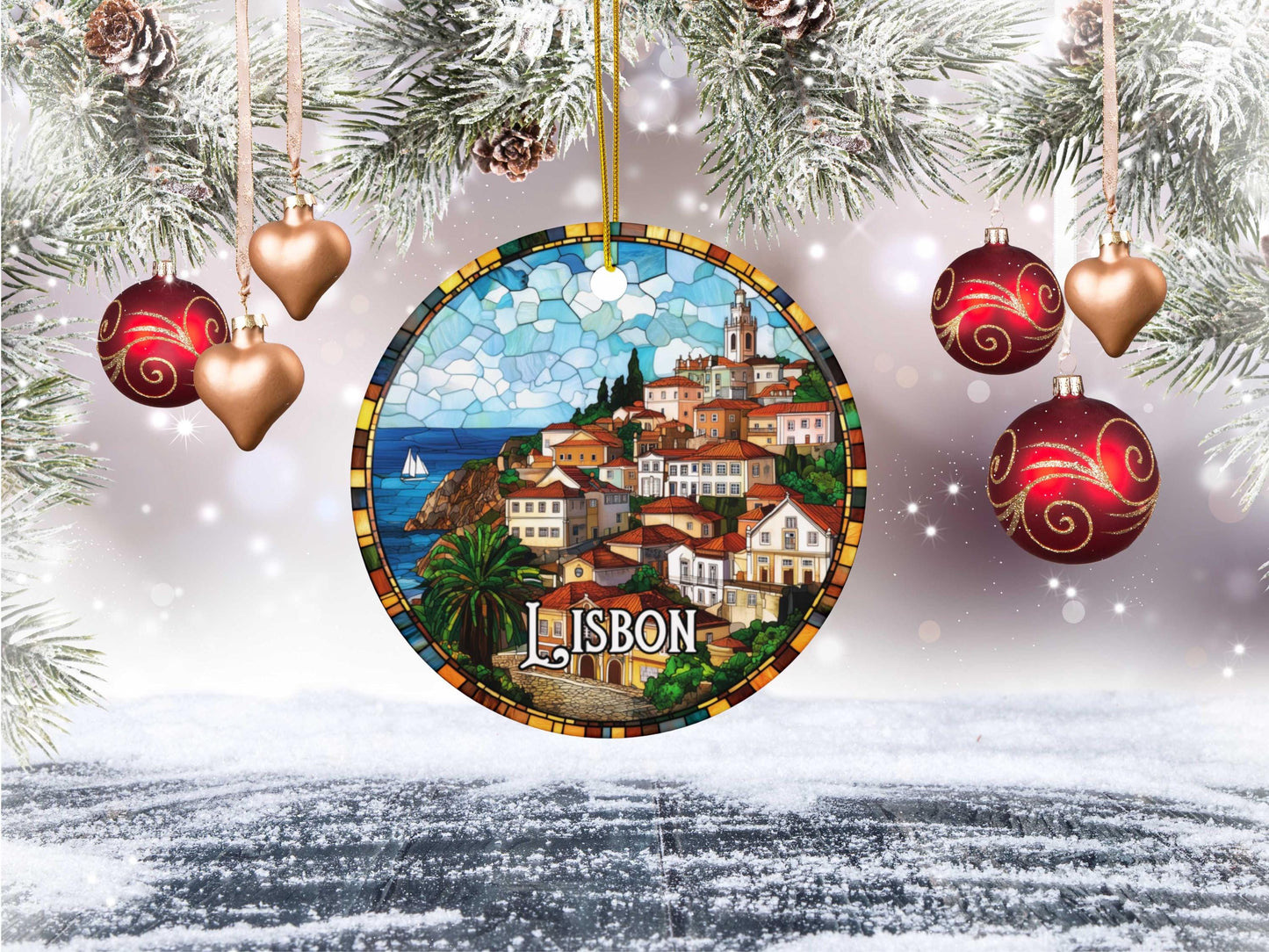 Lisbon Portugal Faux Stained Glass Ornament