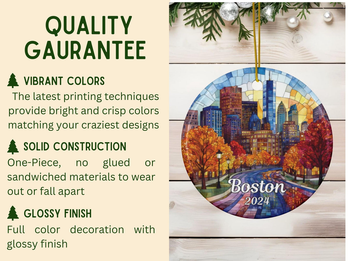 Boston Stained Glass Style Ornament