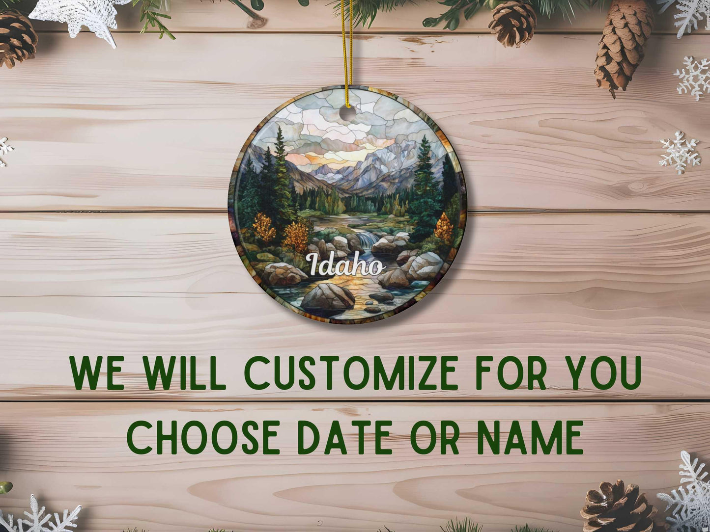 Idaho Mountains Faux Stained Glass Style Ornament
