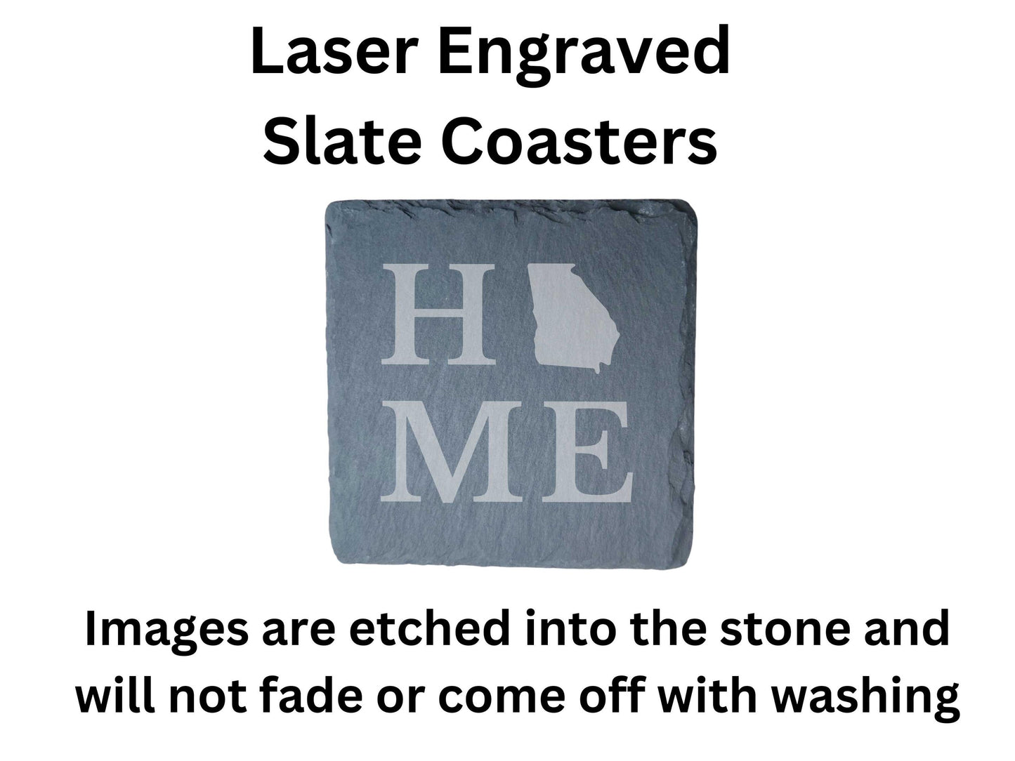 Georgia Home State Engraved Stone Coasters, Set of 4