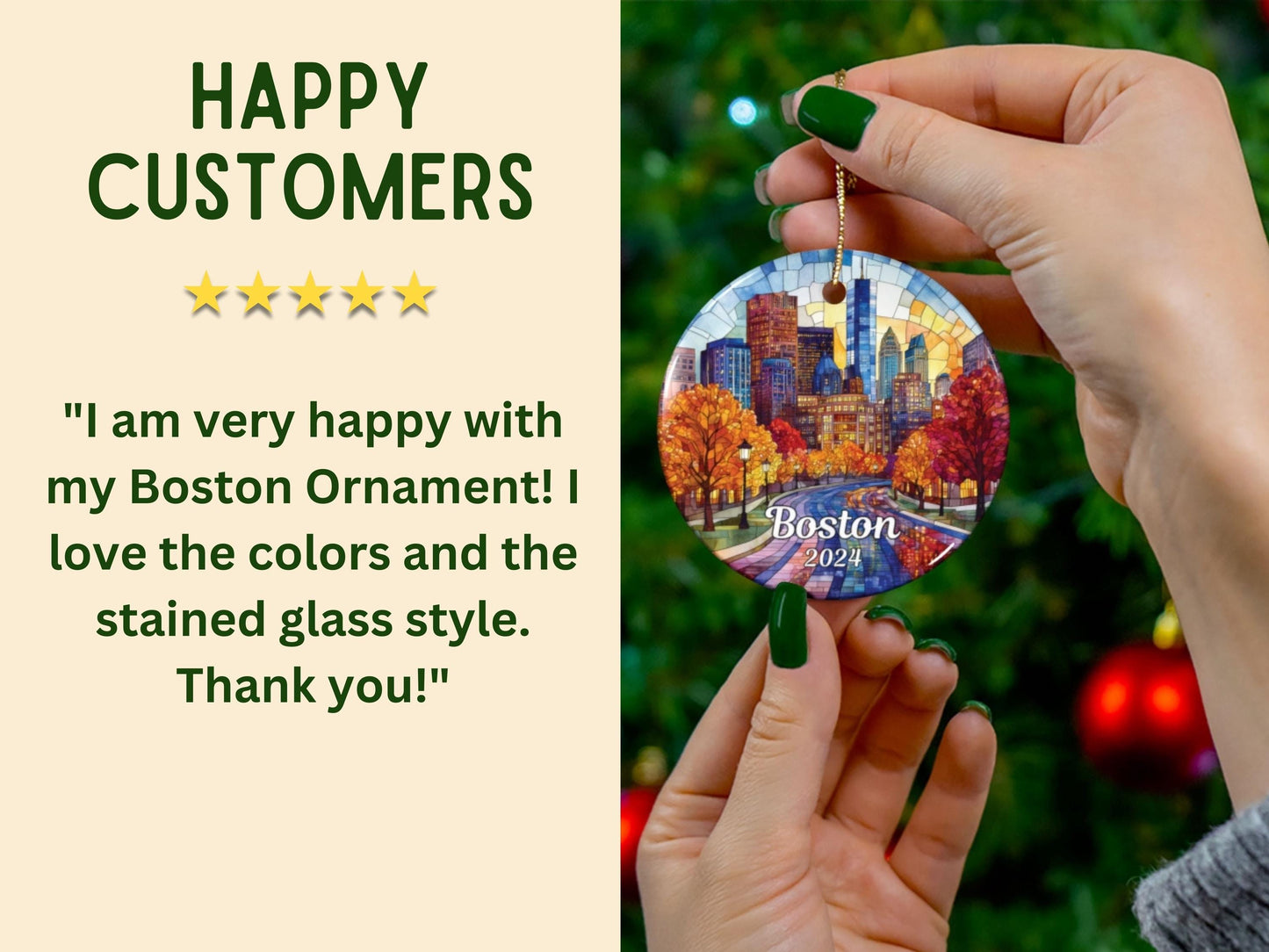 Boston Stained Glass Style Ornament