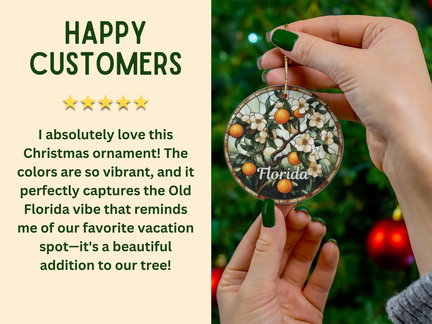 Florida Orange Blossom Faux Stained Glass Ornament