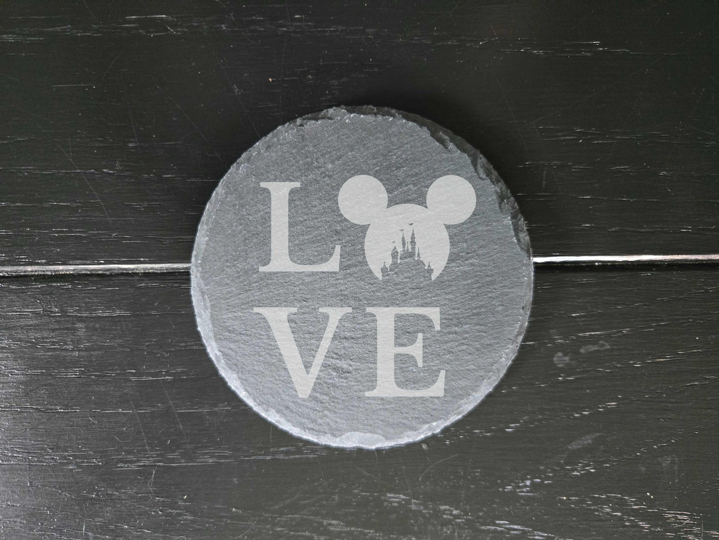Love Disney Engraved Stone Drink Coasters, Set of 4