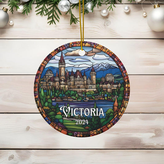 Victoria British Columbia Illustrated Stained Glass Ornament