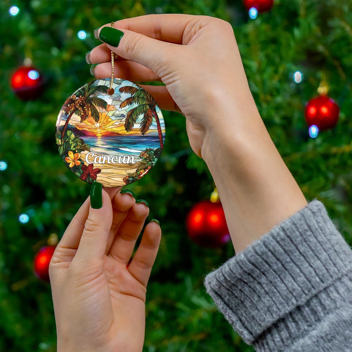 Cancun Mexico Stained Glass Style Ornament