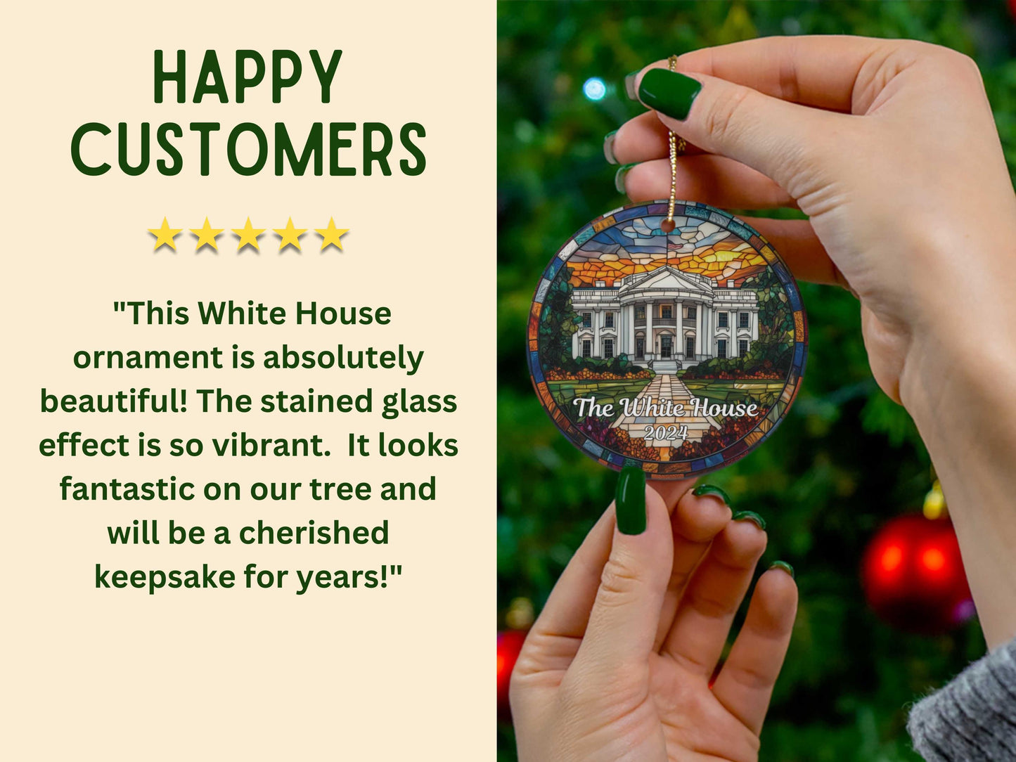 White House Washington D.C. Faux Stained Glass Ornament