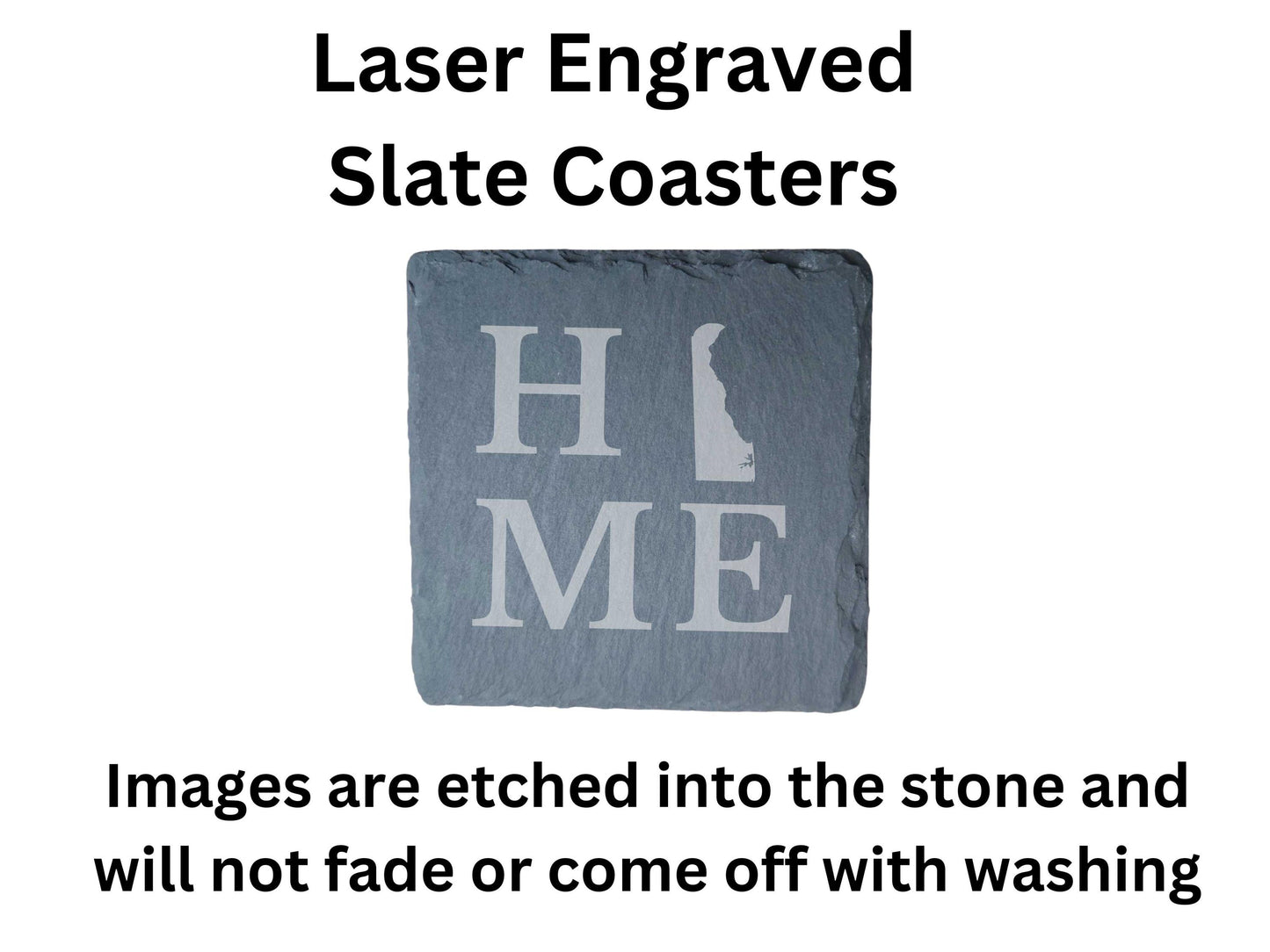 Delaware Home State Engraved Stone Coasters, Set of 4