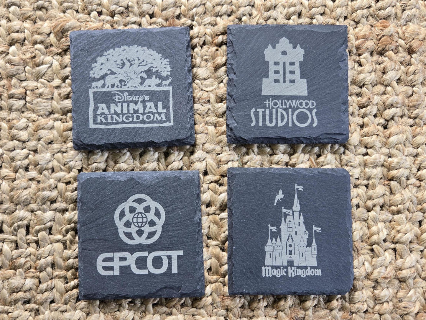 Disney World Four Parks Engraved Coasters, Set of 4