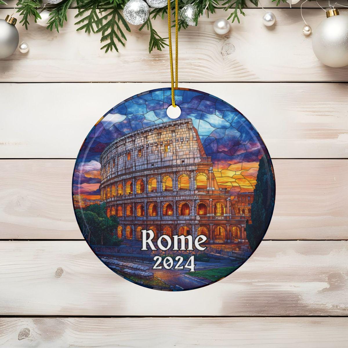 Rome Colosseum Stained Glass Style Ornament