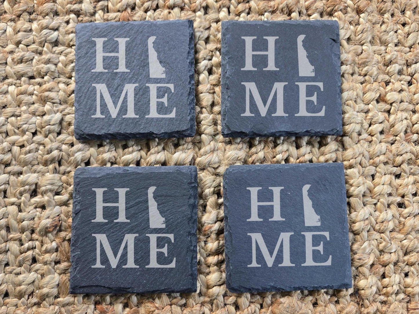 Delaware Home State Engraved Stone Coasters, Set of 4