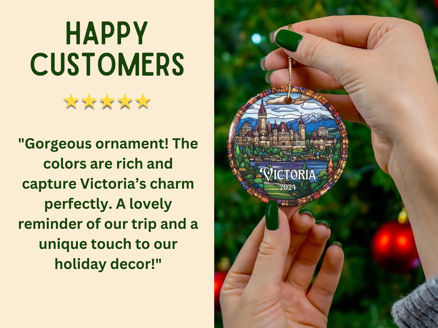 Victoria British Columbia Illustrated Stained Glass Ornament