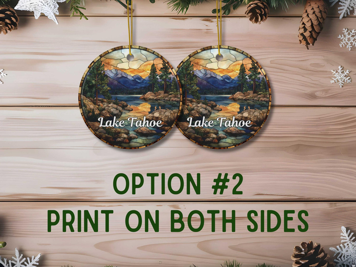 Lake Tahoe Stained Glass Style Ornament