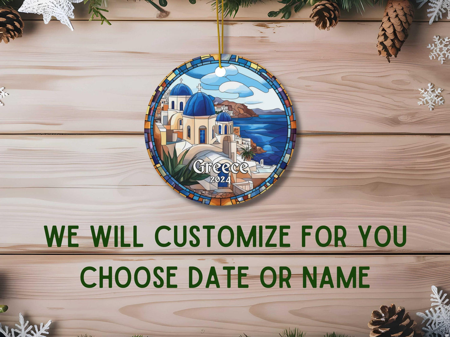Greece Faux Stained Glass Ornament