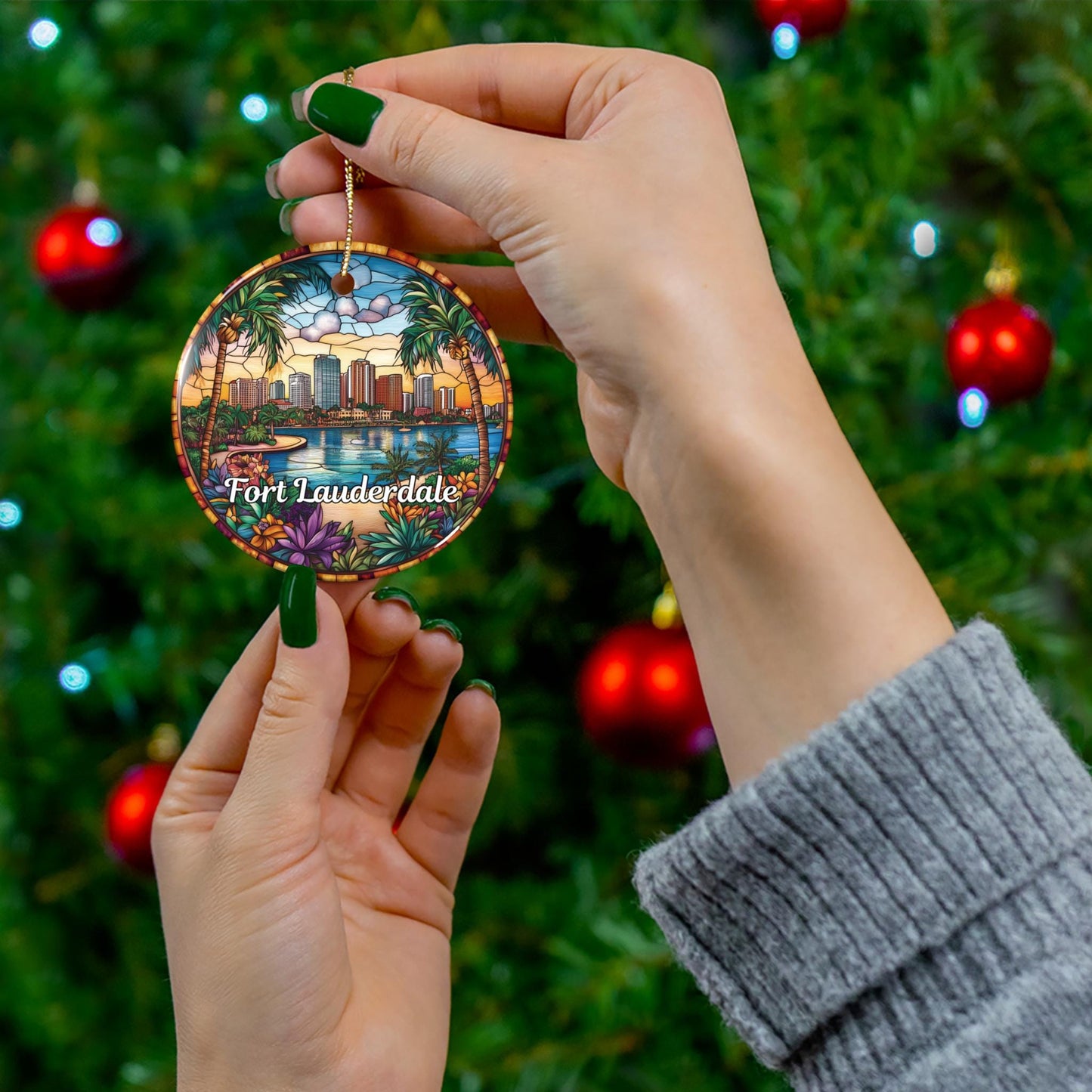 Fort Lauderdale Faux Stained Glass Christmas Ornament