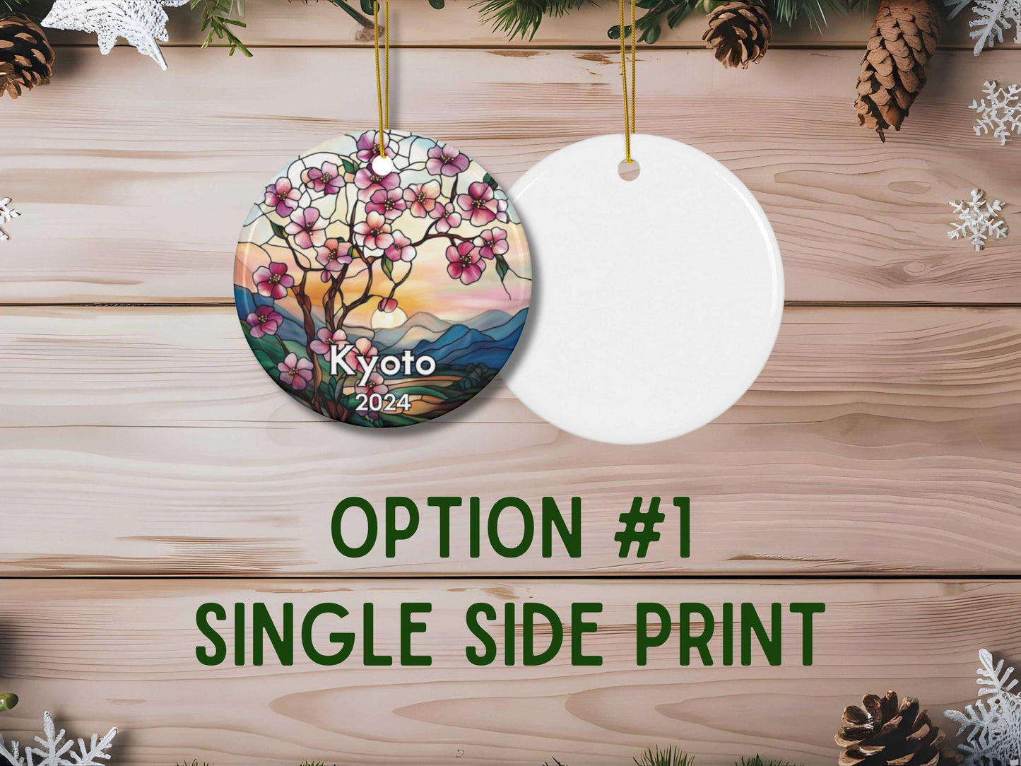 Kyoto Japan Cherry Blossom Faux Stained Glass Style Ornament